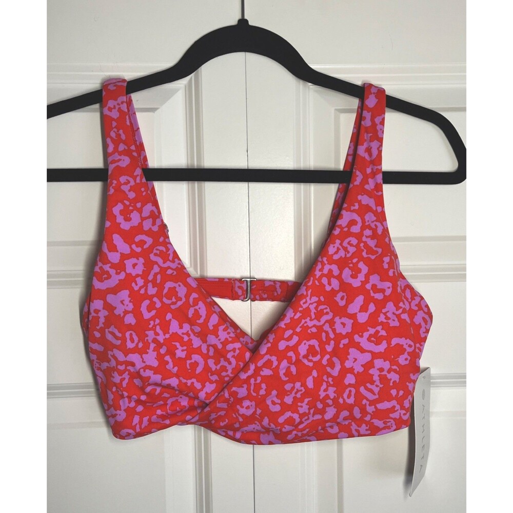NWT Athleta Leopard Crossover Bikini Top, Vermillion Sz 32D/DD #511662-00-2-4560